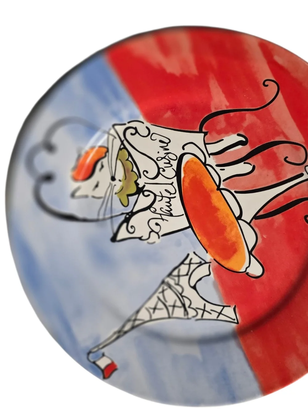 Rosanna Multicolor Parisian Cat Decorative Plates - Red, Blue, Yellow, Cream
